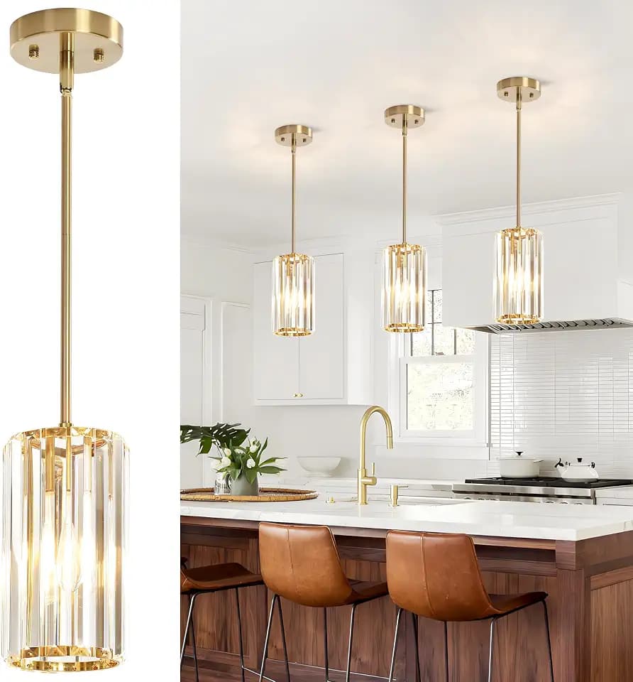 3-Pack Gold Pendant Lights Fixtures,Crystal Pendant Lighting