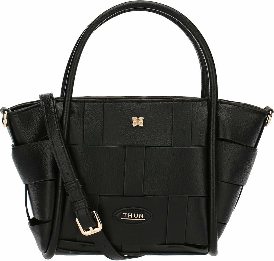 THUN - Tasche geflochten aus Kunstleder, schwarz, klein