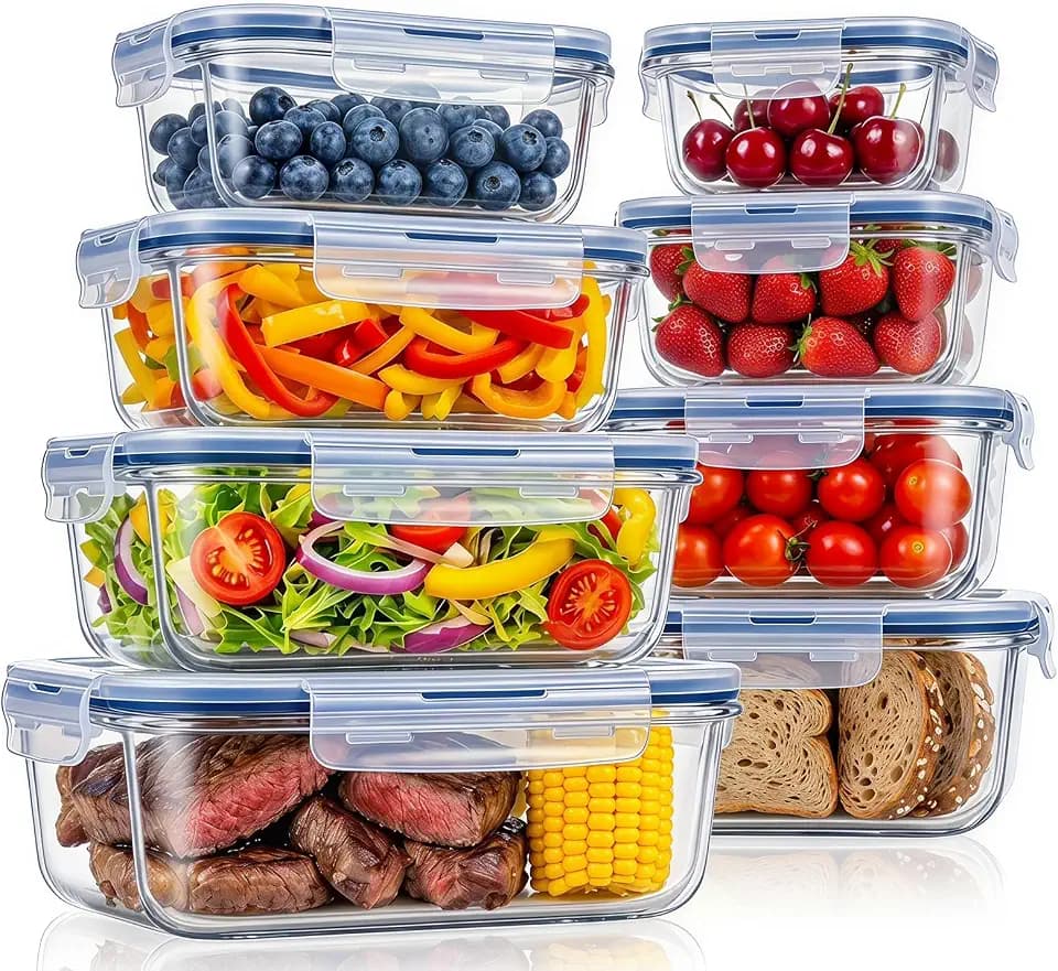 Glasbehälter mit Deckel 16-teilig(8 Behälter& 8 Deckel),Meal Prep Boxen Glas,Spülmaschinenfest, Mikrowellen & Gefrierschrankgeeignet, Auslaufsicher, Modern, Lebensmittelbehälter