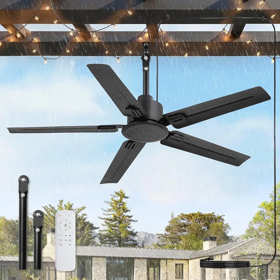 Fanbulous 48" Outdoor Ceiling Fan No Light,IP65 Wet Rated Waterproof Black
