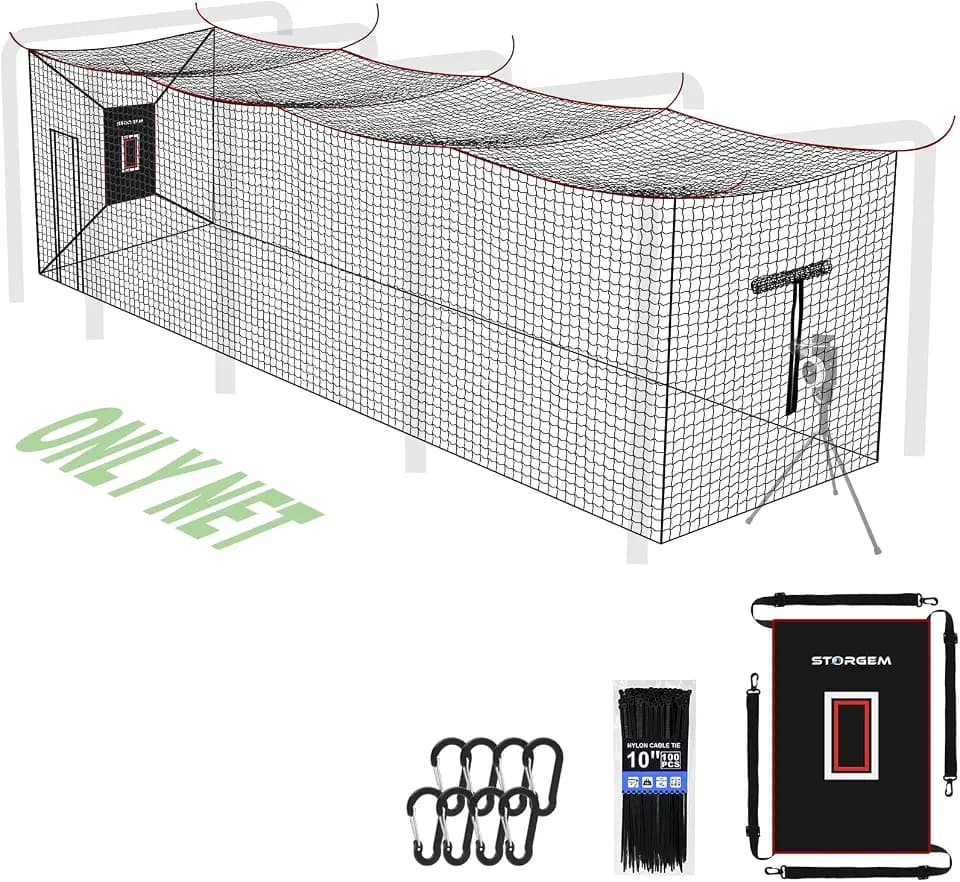 Storgem Baseball Batting Cage Net with Door Target Cloth, Frame Not Include