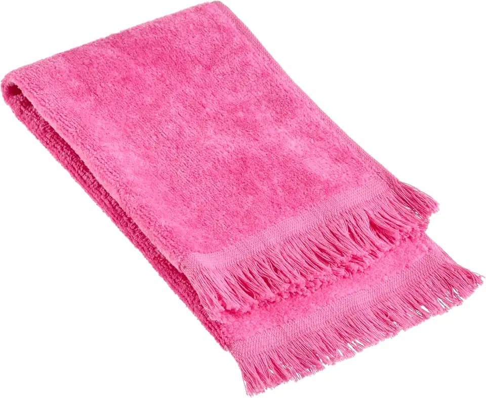 Fringed Reversible Fingertip Hand Towel (Size 11" W x 18" L) Terry Cotton Washcloth Set for Face and Bathroom use. (3, Azalea)