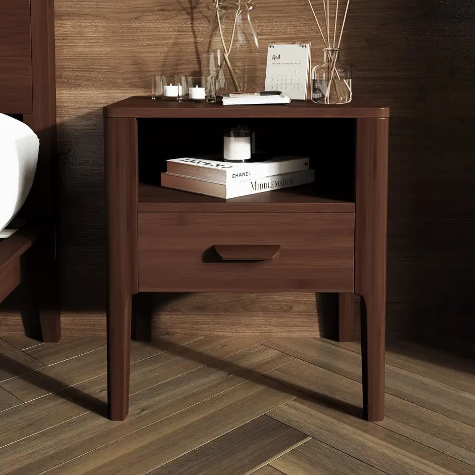 Merax 20 Inch Bamboo Nightstand, Night Stand with Drawer & Shelf, Espresso
