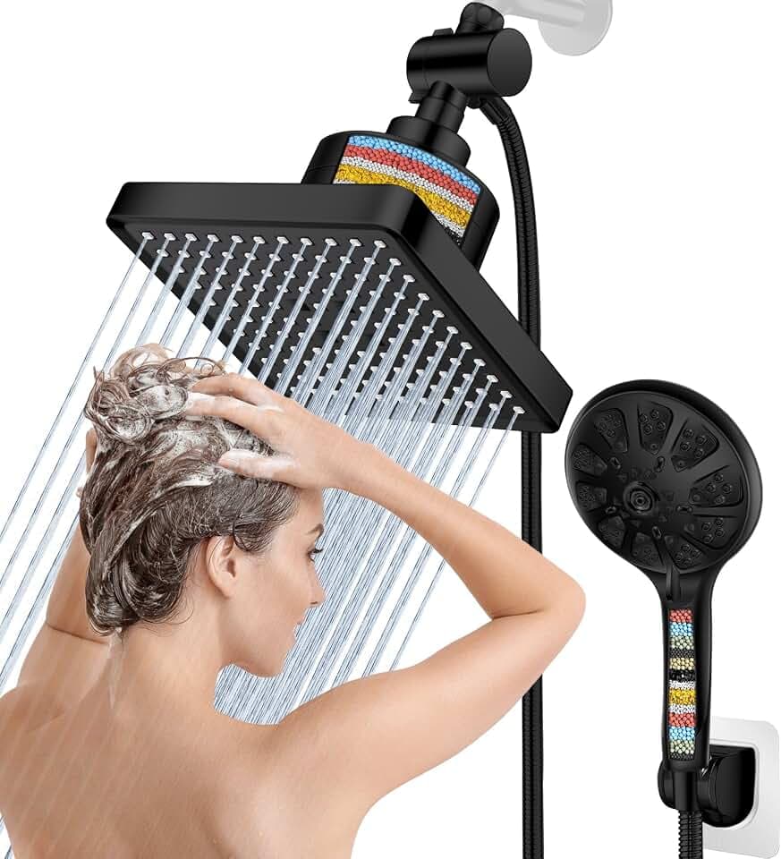 High Pressure Black Dual Filtered Rain Shower Head Combo for Hard Water