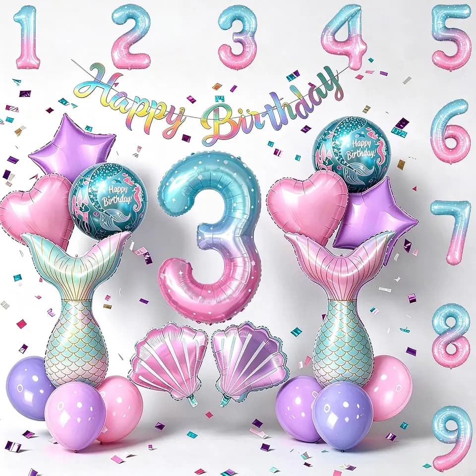 Mermaid Birthday Decorations for Girls 1-9 Years Old Party Balloon Kit(3rd)