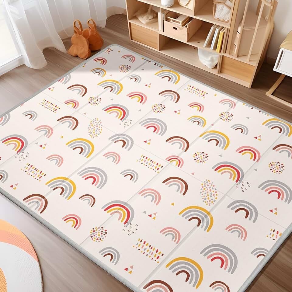 XL Baby Play Mat, 79" X 71" Extra Large Play Mat, Rainbow and Star Pattern