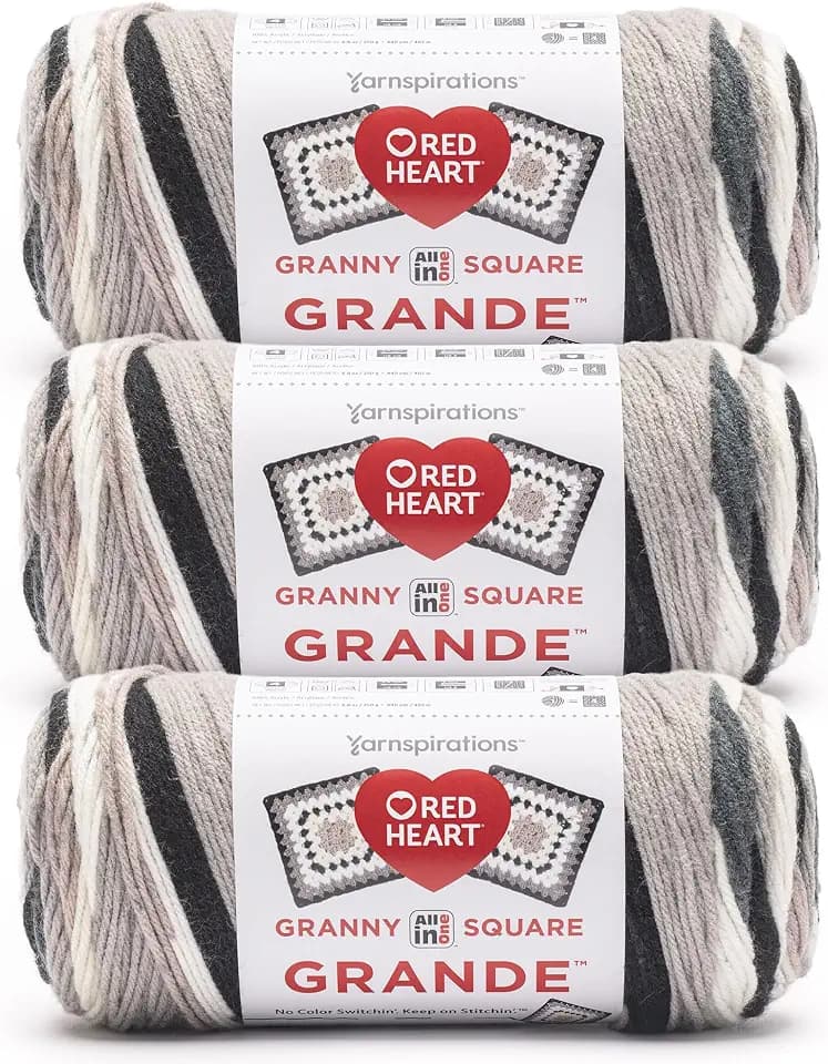 Red Heart Granny Square Grande Yarn for Crocheting, Sterling, 3-Pack