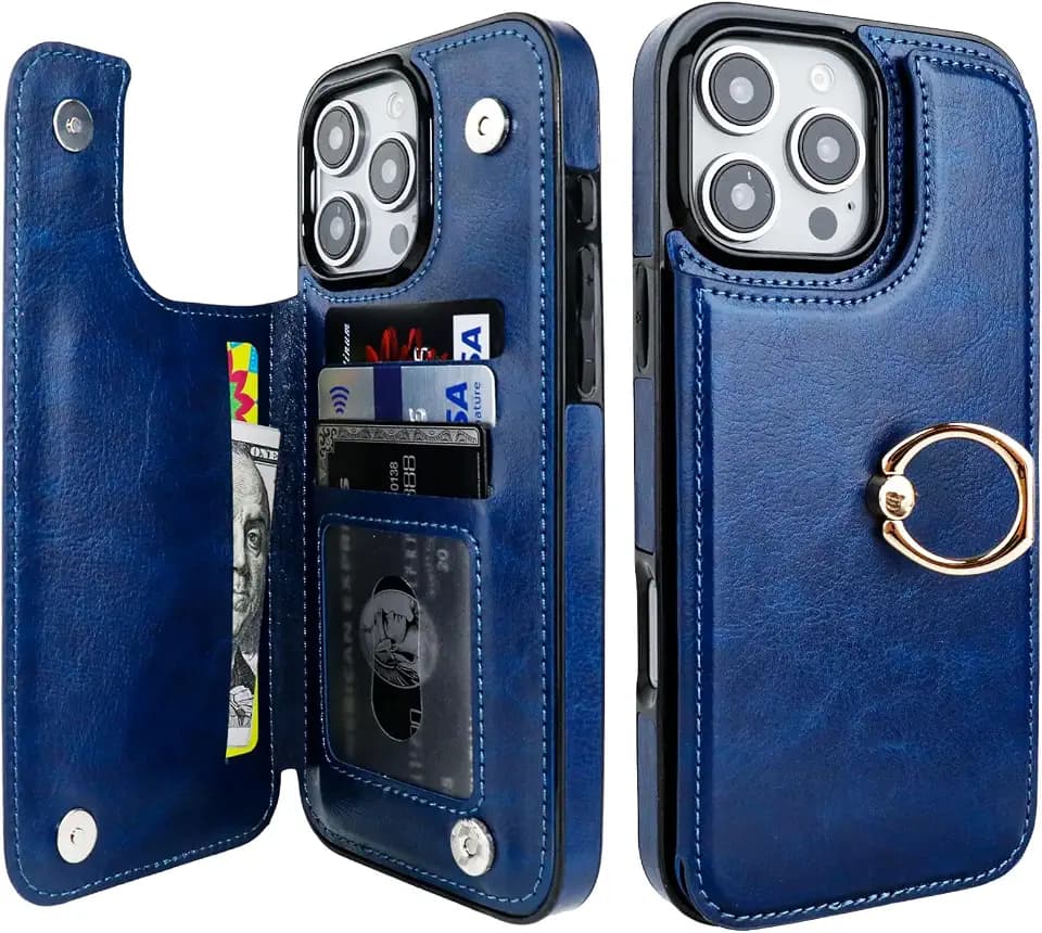 ONETOP for iPhone 16 Pro Max Wallet Case with Credit Card Holder,Blue