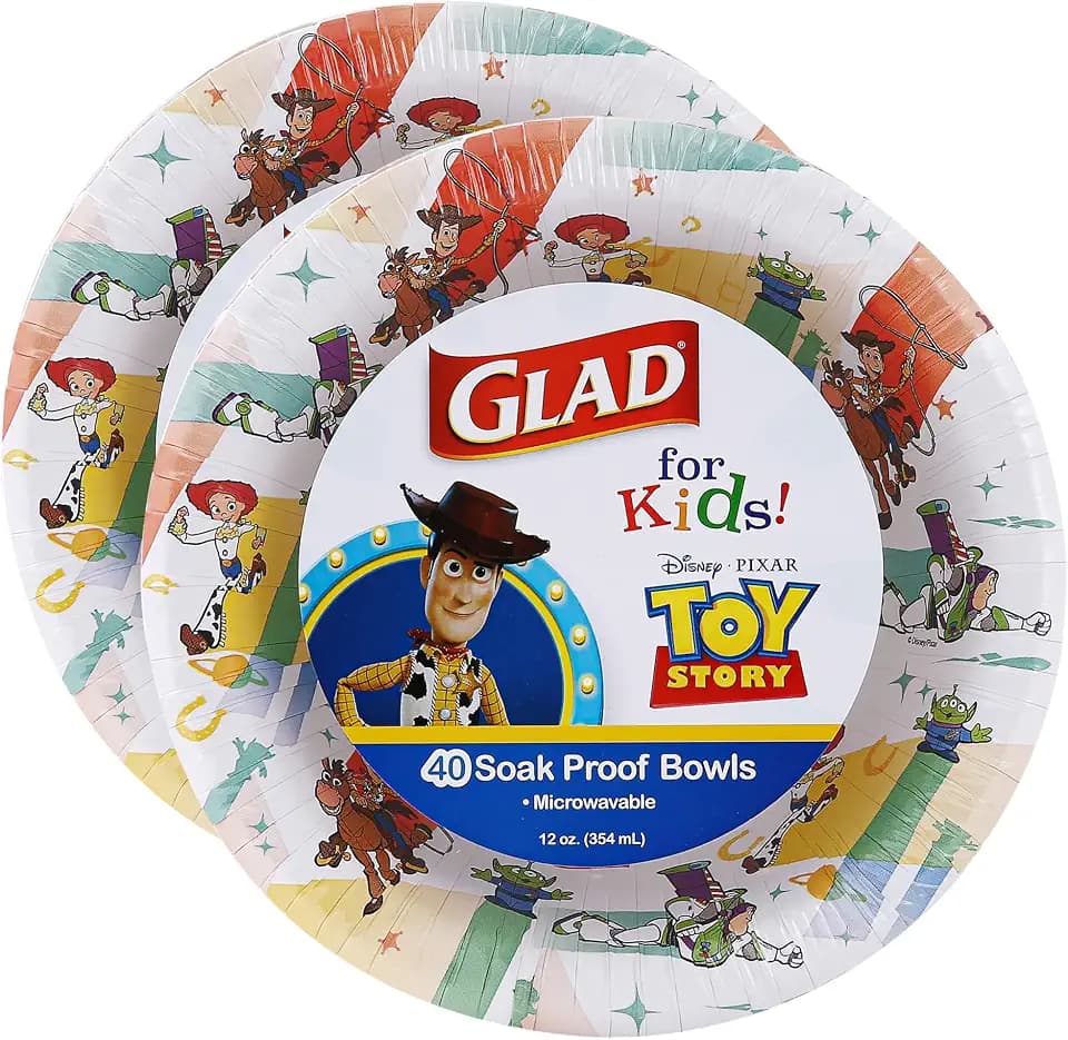 Glad for Kids Disney Pixar Toy Story Disposable Bowls, 12 Oz, 40 Ct, 2-Pk