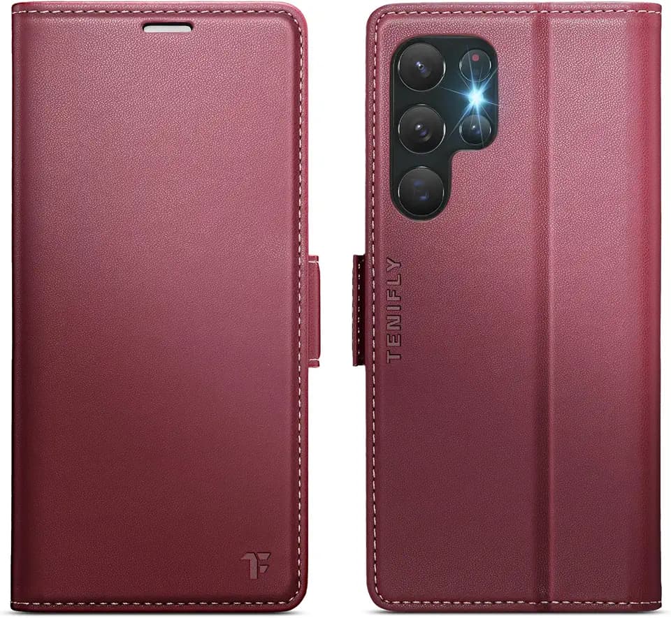 for Samsung Galaxy S22 Ultra Case Wallet with Card Holder Wine Red