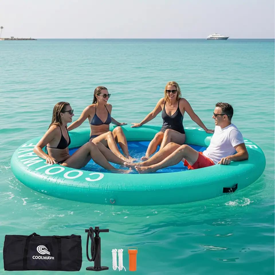 COOLWAVE Inflatable Water Hammock Floating Dock, Inflatable Raft for Family and Friends, Round Floating Ring for Parties, Water Float for Pool and Lake, Fits Multiple People(10GDB)