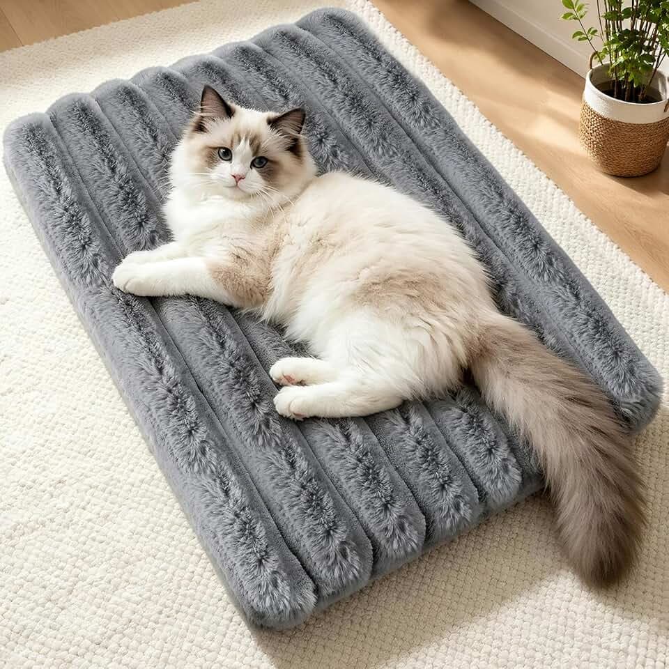 Cat Bed Mat for Indoor Cats, Self Warming Plush Cat Bed, 23.6"x15.7" Grey