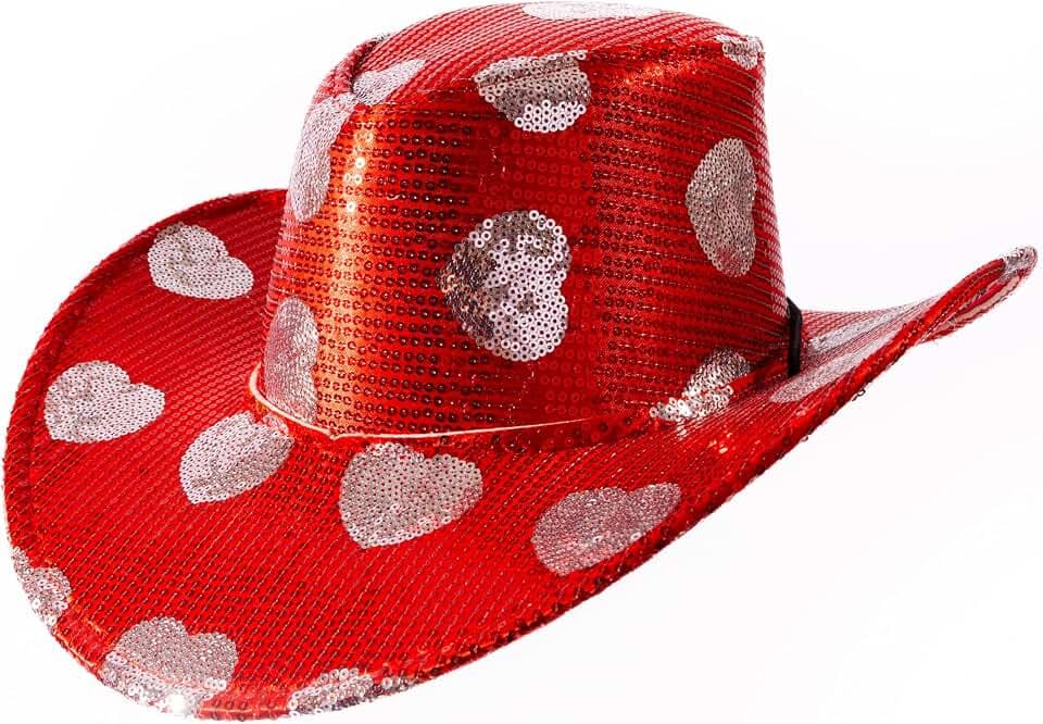 Sequin Cowboy Hat Costume Accessory, Western Dress-Up Party Hat with Adjustable Strap