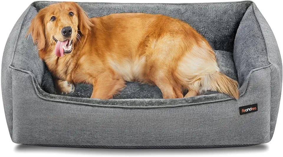 Feandrea Hundebett, in Leinenoptik, erhöhte Ränder, 110 x 75 x 27 cm