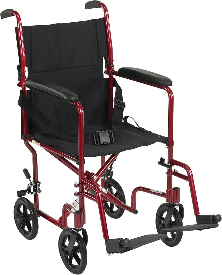 Drive Medical ATC19-RD Transport Wheelchair, Swing-Away Footrest, Red