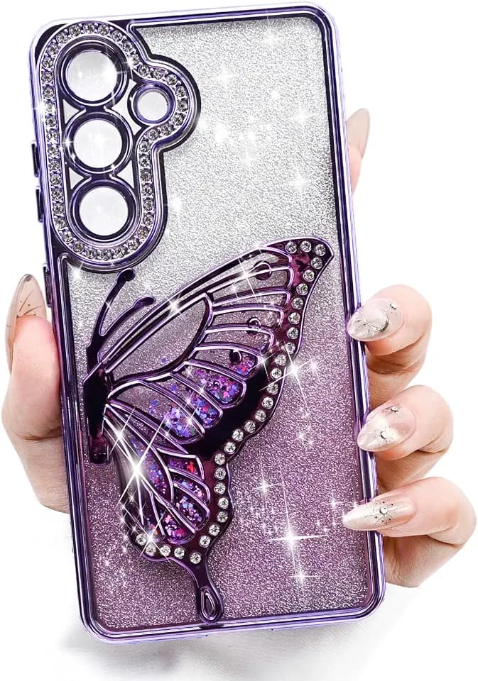 3D Butterfly Case for Samsung Galaxy S25 FE.Clear/Purple