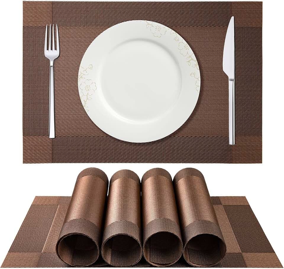 Hitzebeständiges waschbares rutschfestes PVC-Tischset für Haus und Restaurant 6 Pack Braun