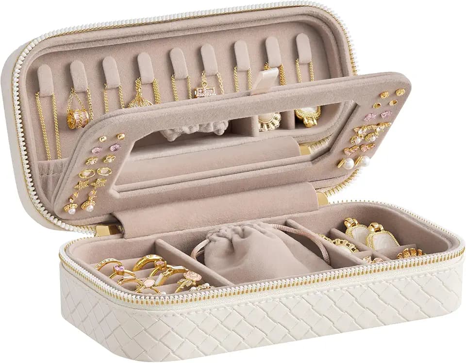 SONGMICS HOME Travel Jewelry Case, Foldable Jewelry Organizer with Mirror
