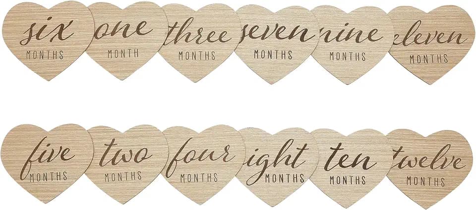 Kate & Milo Wooden Heart Baby Monthly Milestone Discs