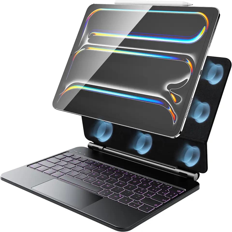 HOU Tastaturhülle für iPad Pro 11 Zoll (M4), verstellbarer Winkel, magnetisches Aufladen