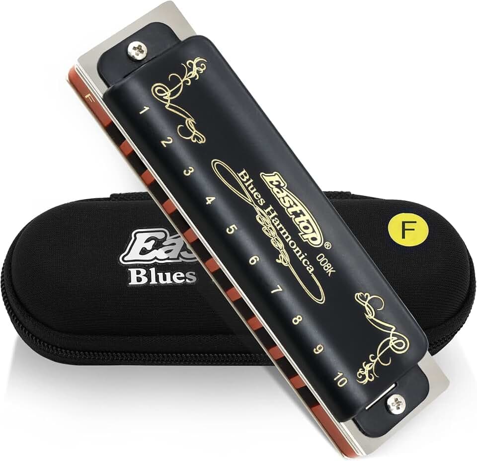 East top Diatonic Harmonica Key of F 10 Holes 20 Tones 008K Mouth Organ with Black Cover, Top Grade Harmonica for Adults, Professionals and Students