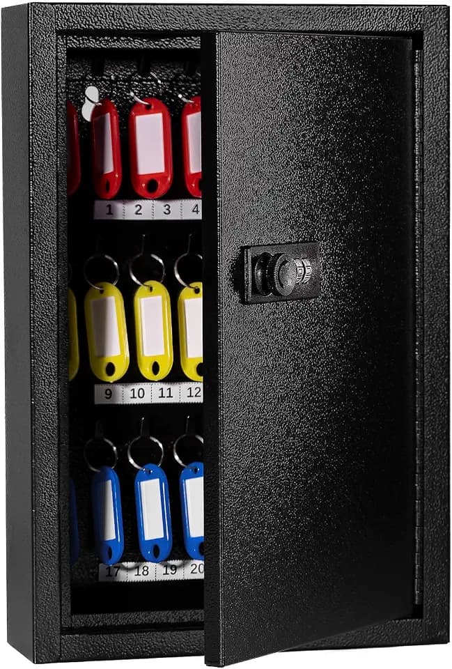 Sumerfnt Key Box Wall Mount with Code, Key Cabinet Lock Box for 40 Keys, Metal Key Storage Box with Key Tags and Number Stickers, 12.1"x 8.1" x 2.6"