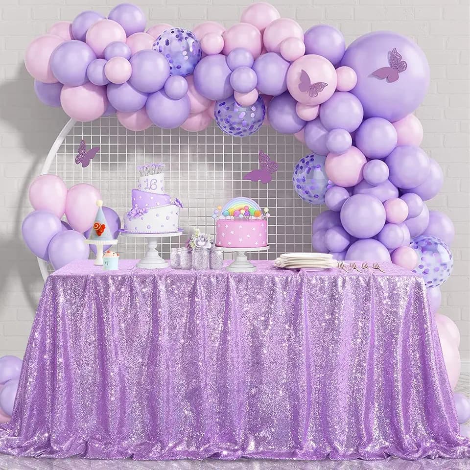 B-COOL Lavender Sequin Tablecloth Lilac Wedding Party Sequin Tablecloth