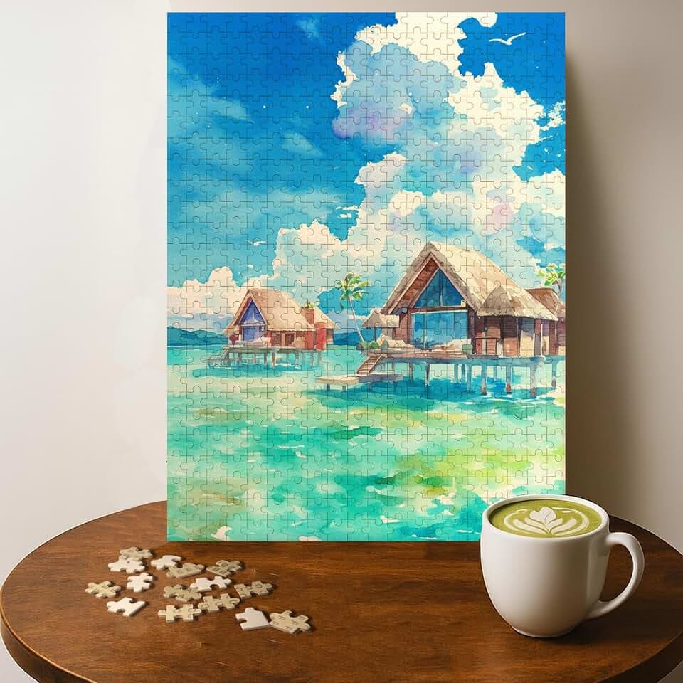 Bora Bora Location Jigsaw Puzzle - 500 Pieces Wooden Puzzle for Adults, Wall Art Gift, Finished Size: 20 x 15 Inch