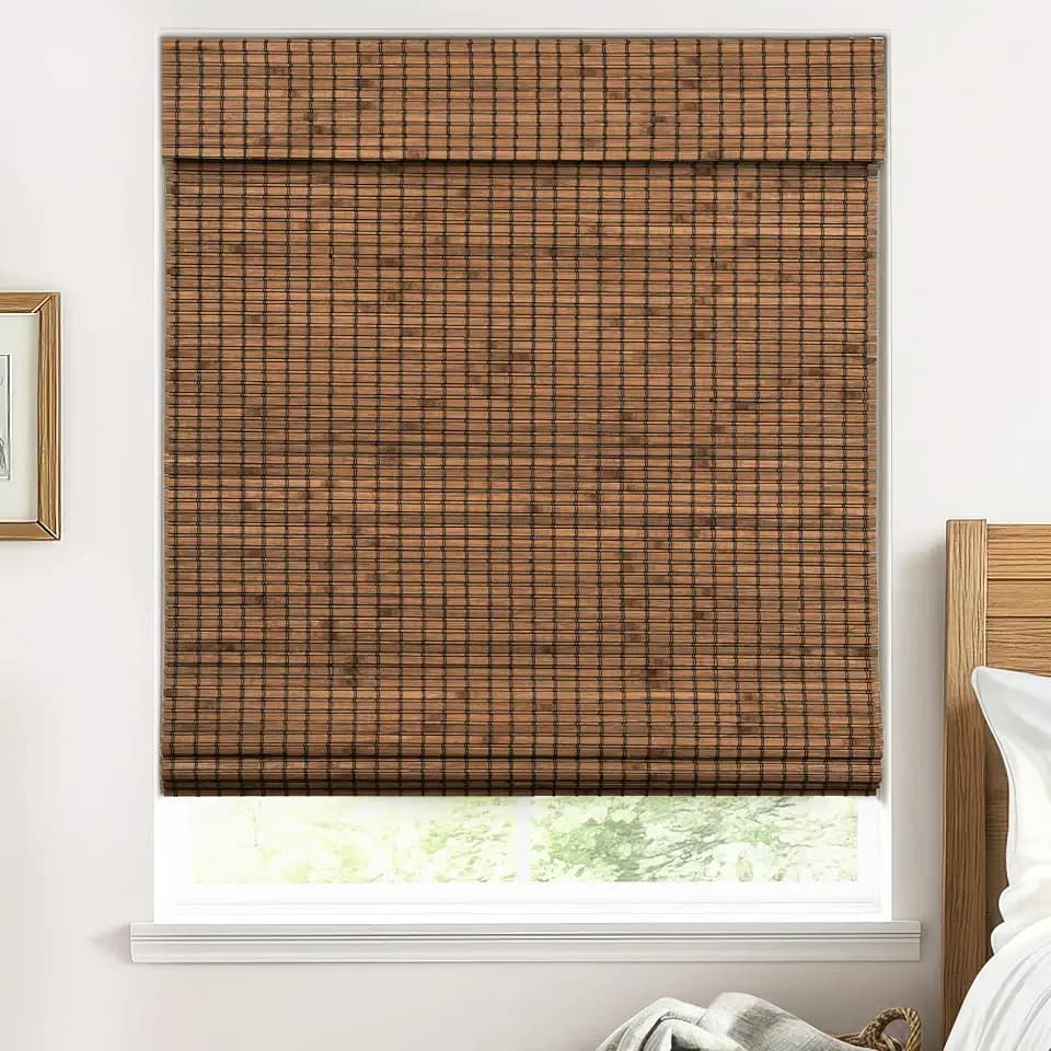 UNISHADES Blackout Cordless Bamboo Roman Shades 27 3/4×64 in Penang Teak