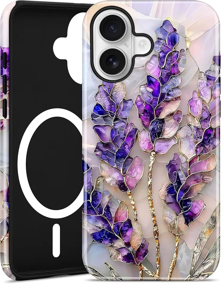 Magnetic Flower Phone Case for iPhone 17, Purple Lavender