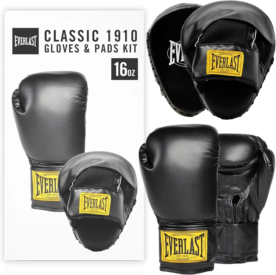 Everlast 1910 Classic Boxhandschuhe 16oz & Pratzen, Klettverschluss, aus synthetischem PU-Leder für Training, Sandsack & Sparring – Bequeme und schützende Boxausrüstung