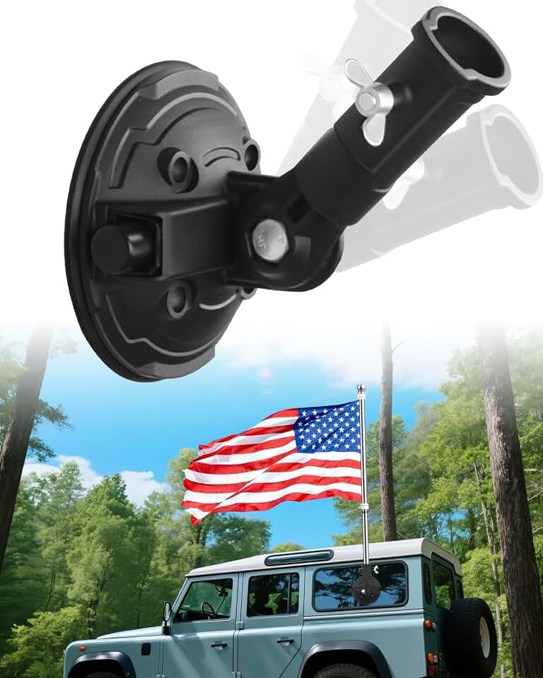 Suction Cup Flag Holder for Car, Heavy Duty Metal Flag Pole Mount