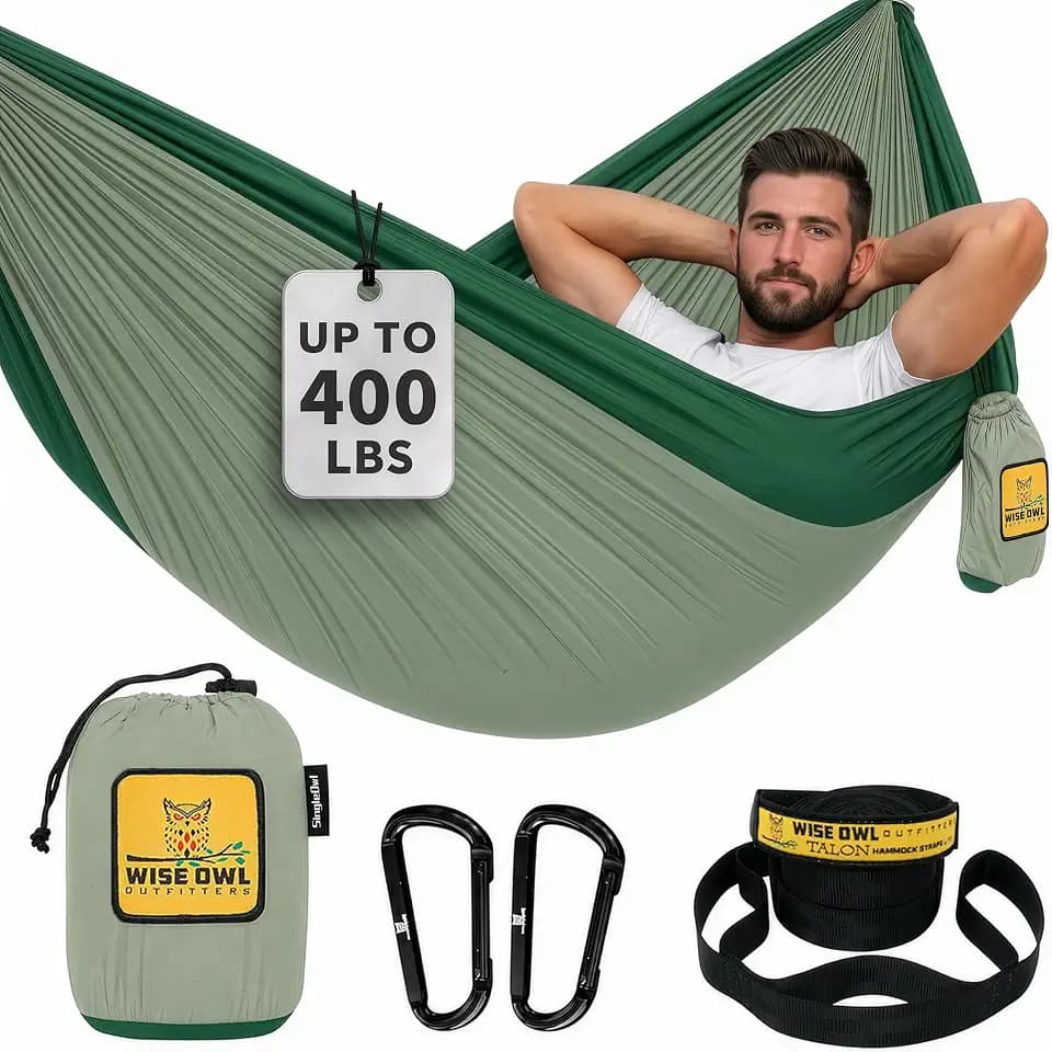 Wise Owl Outfitters Camping Hammock – up to 500lbs Portable Hammock with Tree Straps - Travel, Backpacking, Hiking, Outdoors Camping Gear - Single or Double
