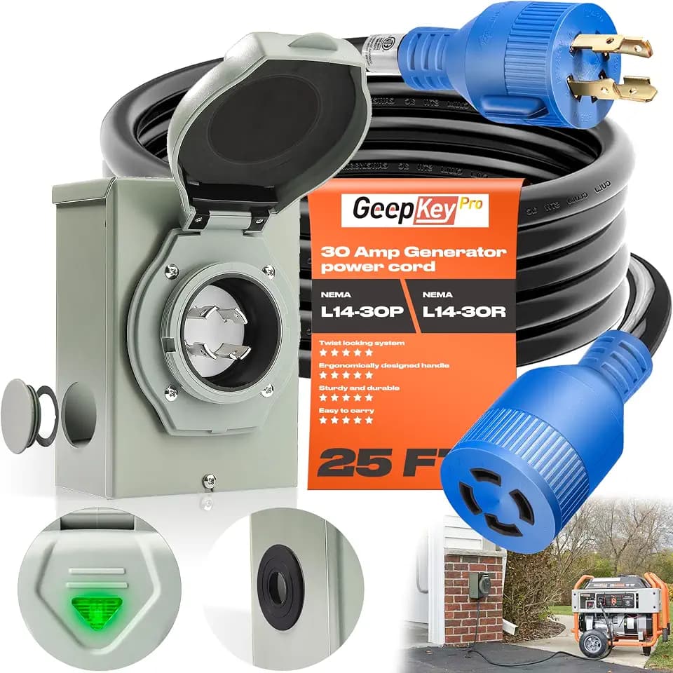 Generac 25FT Generator Cord, 30 Amp, 125/250 Volt 7500 Watts, L14-30P PB30 Twist Lock Connector