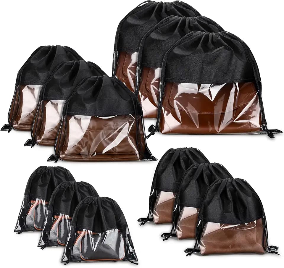 Shappy 12 Pcs Purse Dust Bags Drawstring Pouch Assorted Sizes Black