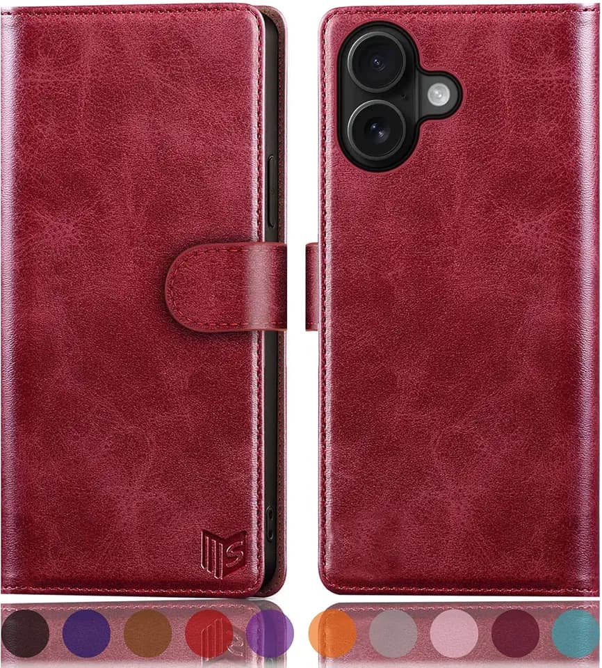 SUANPOT Compatible with iPhone 17 6.3" Wallet case with RFID Blocking Credit Card Holder,Flip Book PU Leather Protective Cover Women Men for Apple 17 Phone case Red