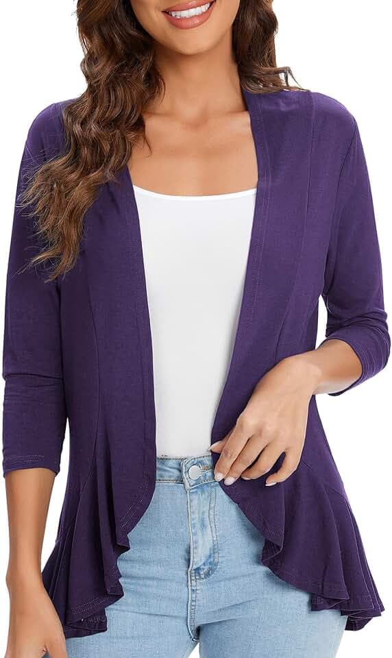 Urban CoCo Women's 3/4 Sleeve Casual Cardigans for Women Trendy Open Front Lightweight Cover Ups