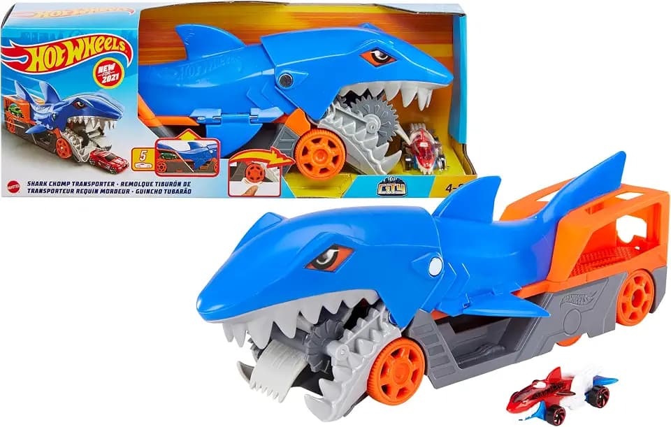 Hot Wheels Shark Chomp Transporter & Inkl. 1:64 Fahrzeug