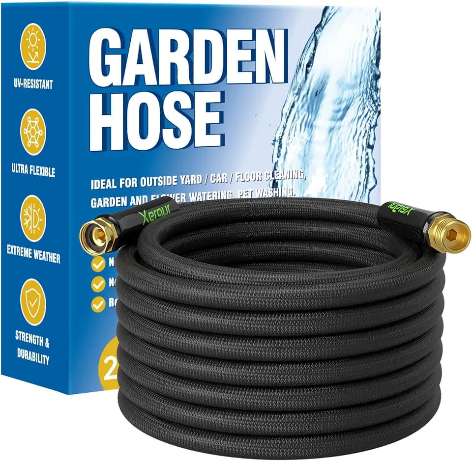 Garden Hose 25Ft, Flexible Lightweight Water Hose, Brass Fittings, Black