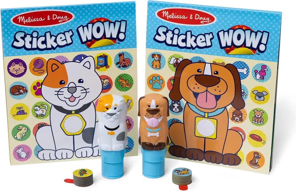 Melissa & Doug - Sticker WOW Haustiere (Hund und Katze) VORTEILSPACK Kunst und Bastelkunst zum Sammeln – 2 Aktivitätenblöcke, 2 Aufkleberstempel, 2 Bonus-Aufkleberstapel