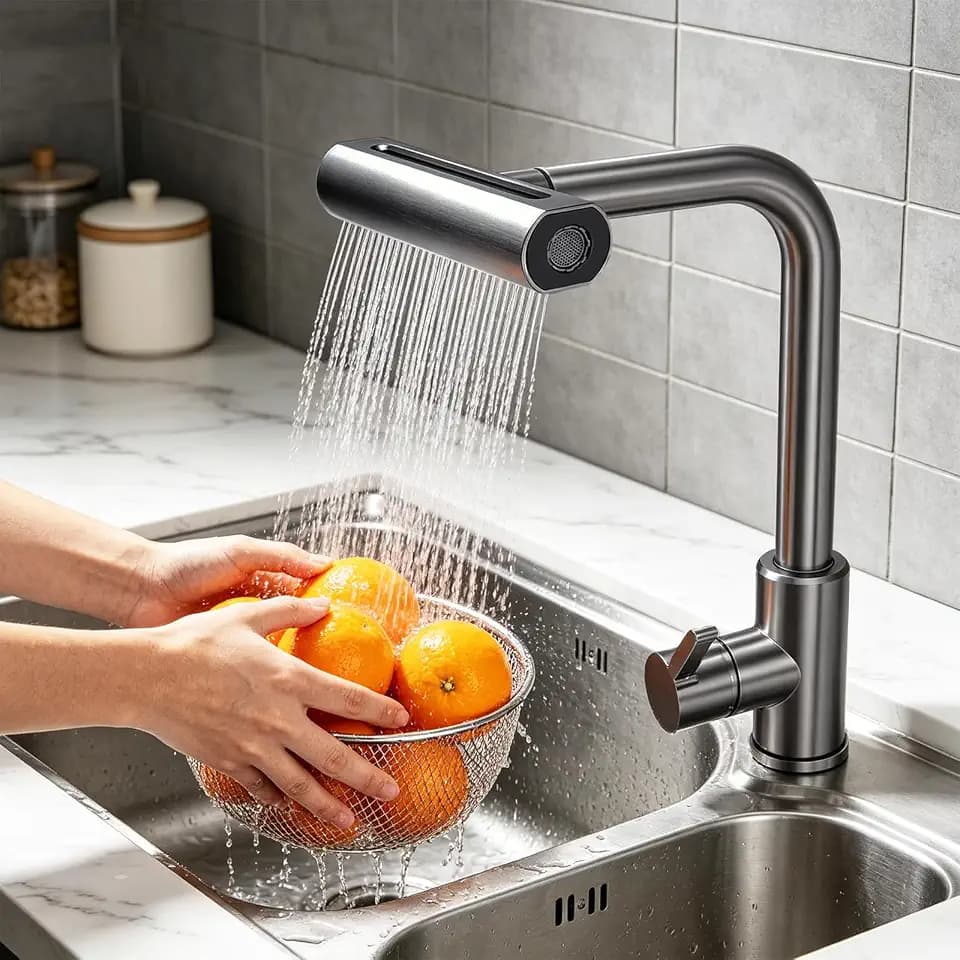 Küchenarmatur Ausziehbar & Ausziehbarer Wasserhahn für Küche – 4 Strahlarten (Messer, Regen, Wasserfall), 360° schwenkbarer Auslauf mit ausziehbarer Brause, Mischbatterie aus 304 Edelstahl, für Spüle
