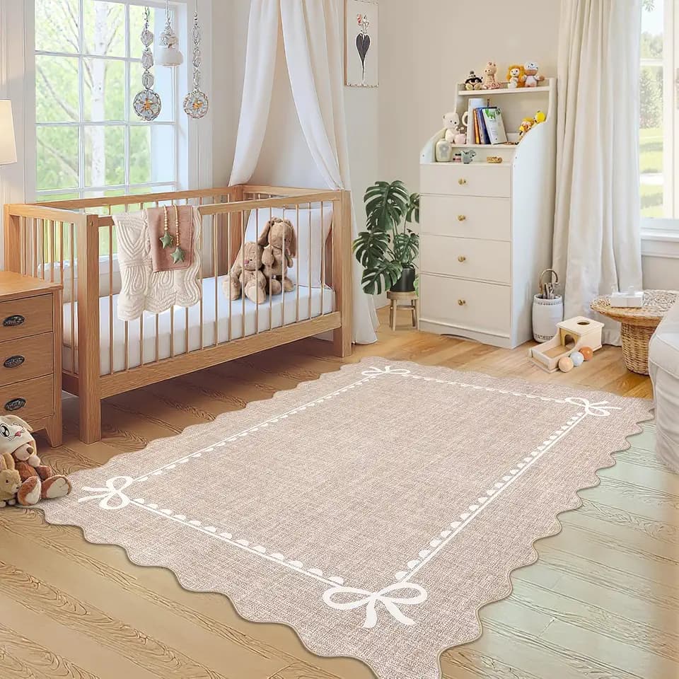 GarveeHome Scalloped Bow Rug 3x5 Washable Camel Rug for Bedroom Living Room