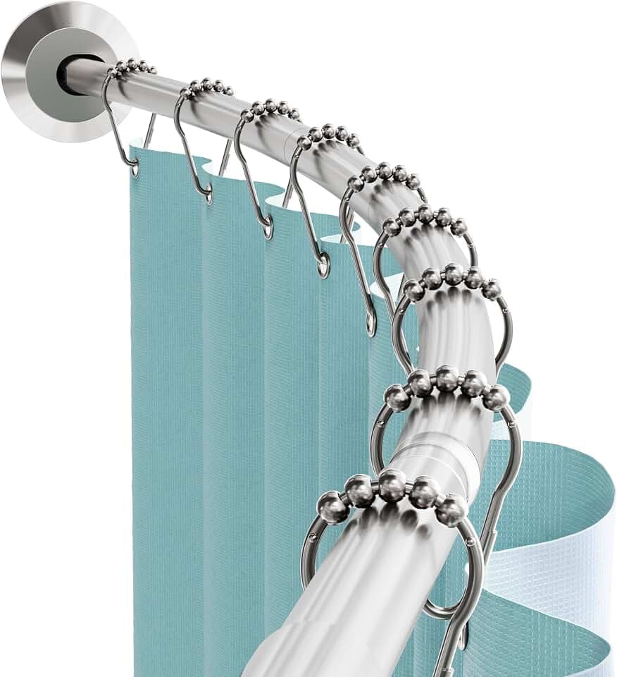 Zenna Home Rustproof Curved Shower Curtain Rod, No Drill Tension or Permanent Mount Adjustable Curved Shower Rod for Bathroom, Easy Install, Rounded for Extra Room, 50 to 72 Inches, Brushed Nickel