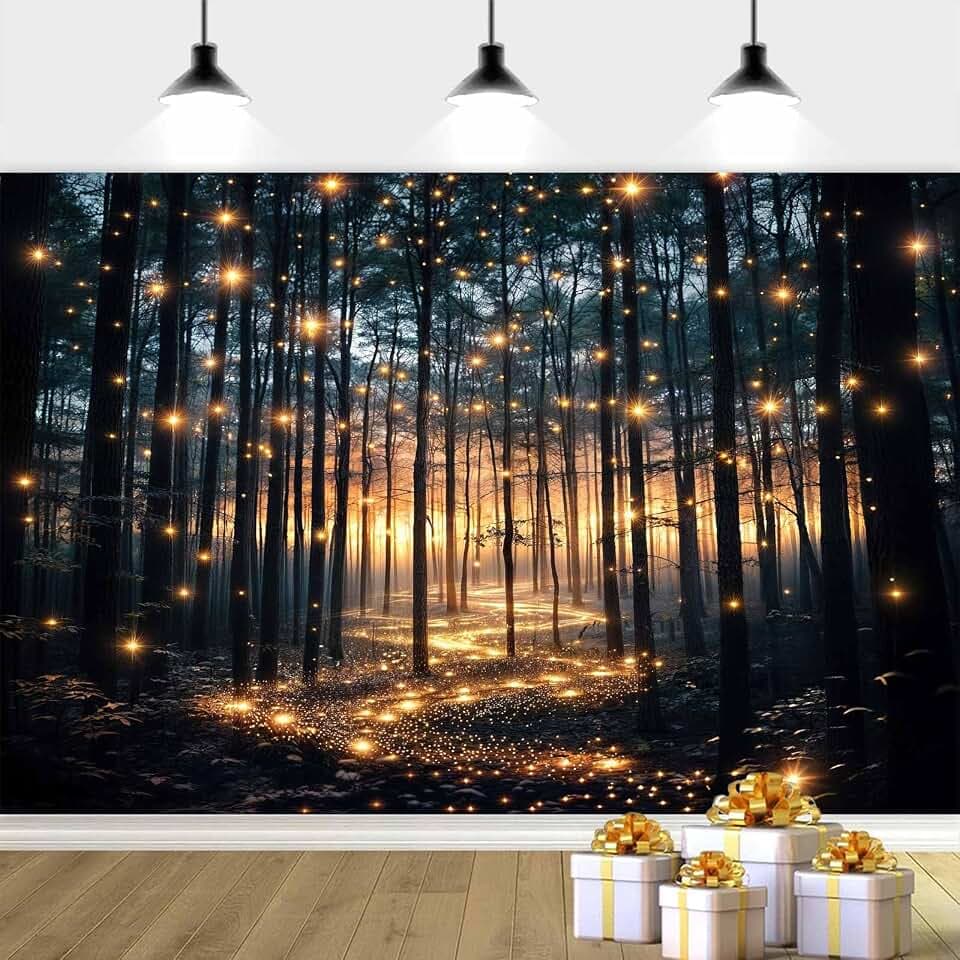 7X5ft Forest Backdrop Magical Forest Photography Backdrop, Enchanted Forest Backdrop Night Starlight Forest Photography Background, Nature Landscape Backdrop Birthday Decor Photo Booth Props