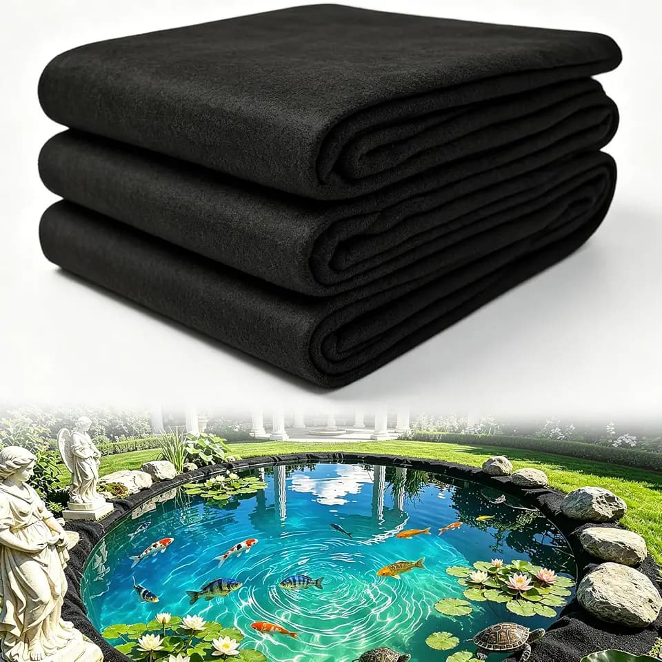 Convivium 7.5 oz Pond Liner Underlayment Padding, Nonwoven Needle-Punched Polyester Geotextile Fabric w/10 U-Pins Staples, for HDPE/EPDM/PVC/RPE Liners, Fish & Koi Ponds (5ft. x 7ft.)