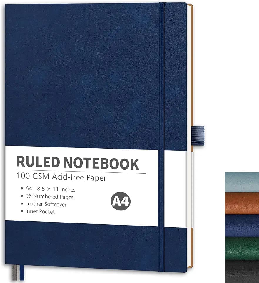 RETTACY Notizbuch A4 Liniert – 96 nummerierte Seiten, 100 g/m² Papier