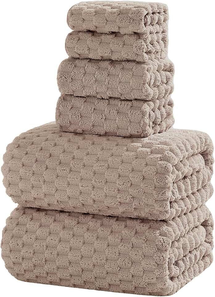 6 Piece Bath Towel Set, 40"x80" Microfiber Bath Sheets, Beige
