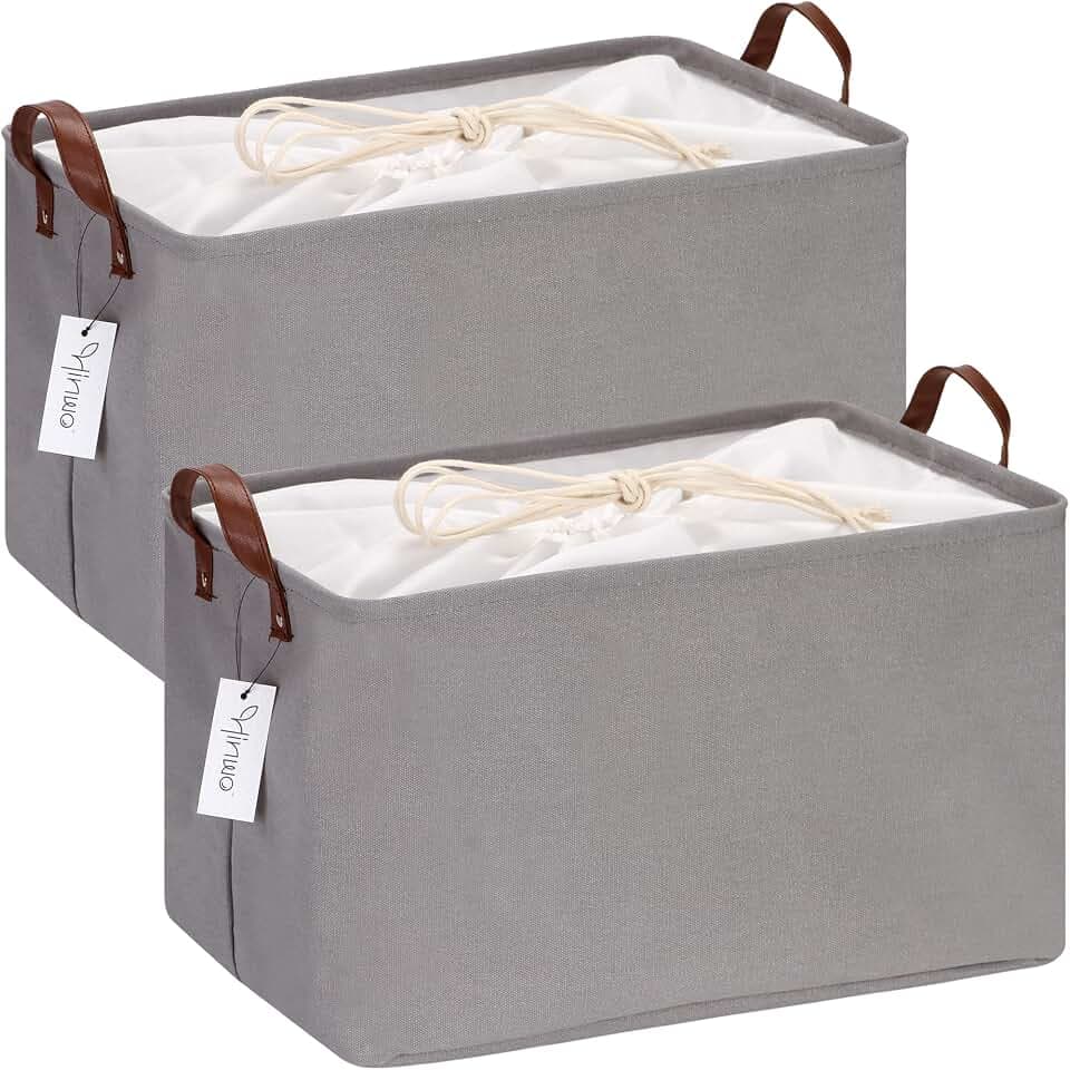 Hinwo 31L Large Canvas Storage Bin with Lid and Handles, 2-Pack