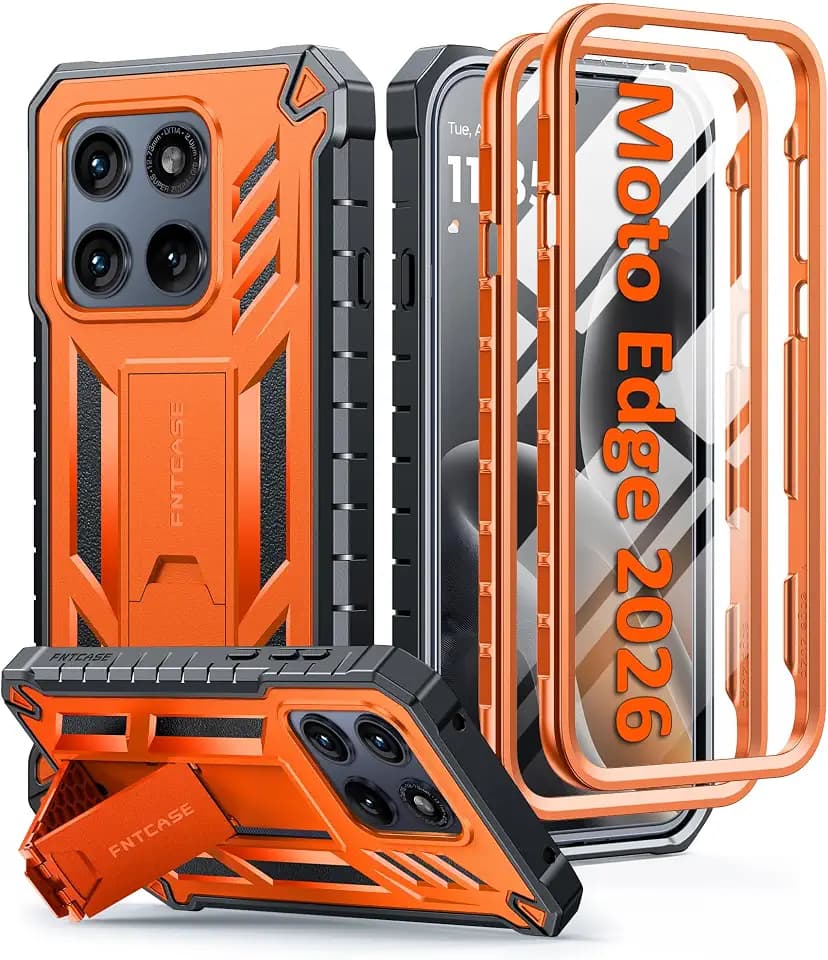 FNTCASE for Motorola Edge 2026 Case, Built-in Screen Protector, Kickstand