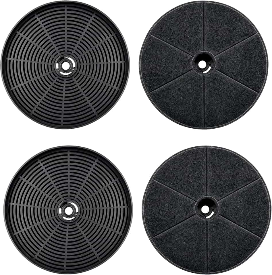4er-Pack Aktivkohlefilter, kompatibel mit den Amica-Dunstabzugshauben-Modellen FWP 18 bis KHF695900S, KHF684610S / KHF664610S / KHF683500S / DL664660S, KF17193; entfernt Gerüche und Fett